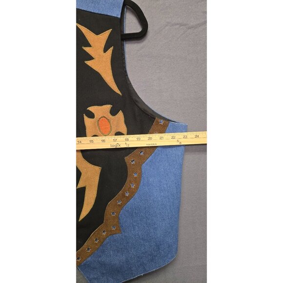 Vintage 90 Rojo Western Rodeo Southwester Embroidered Vest XL Black Denim Suede - Picture 6 of 8